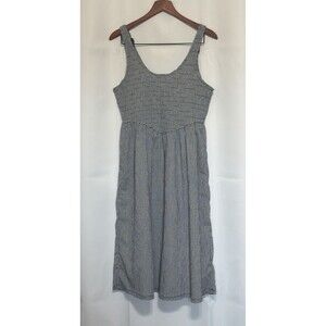 Old Navy Blue White Check Smocked Bodice Midi Sundress Womens Large Petite NWT!